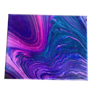 Abstract Fluid Pour Painting Pink Purple 8" x 12" Canvas Home Decor Art Teal